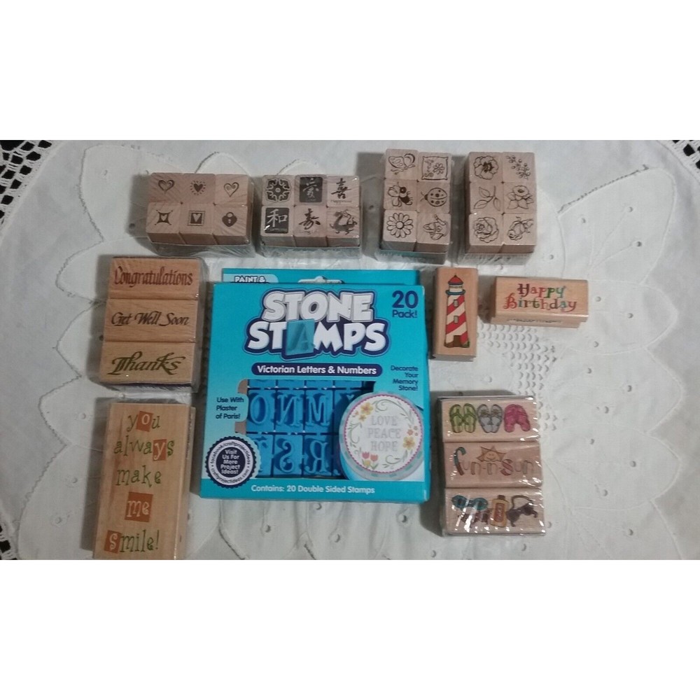 Wooden Rubber Stamps Lot Happy Inspirational Theme Crafting Scrapbooking